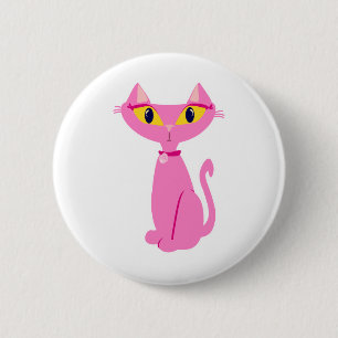 Little Pink Retro Cat 6 Cm Round Badge
