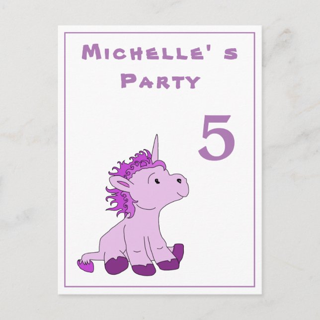 Little Pink Unicorn Birthday Party Invite (Front)