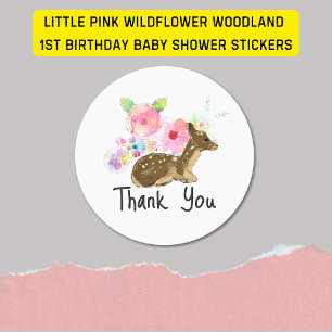 Little Pink Wildflower Woodland 1st birthday Classic Round Sticker