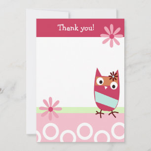 Little Pink Zutano Owl Flat Thank You note Note Card