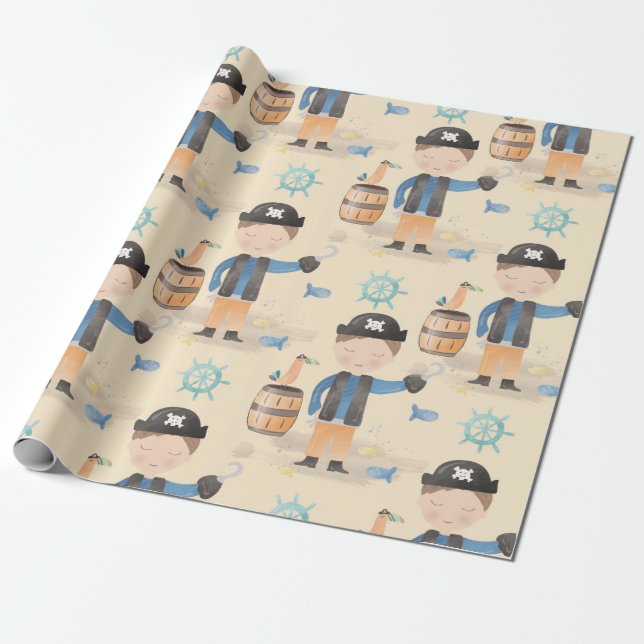 Little Pirate Boy Wrapping Paper (Unrolled)