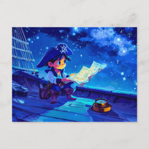 Little Pirate Navigating by Stars and Compass Postcard