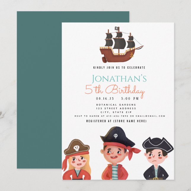 Little pirates of the 5st Birthday Announcement (Front/Back)