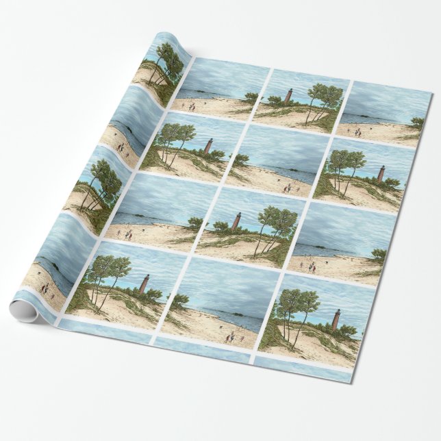 Little Point Sable Lighthouse Wrapping Paper (Unrolled)