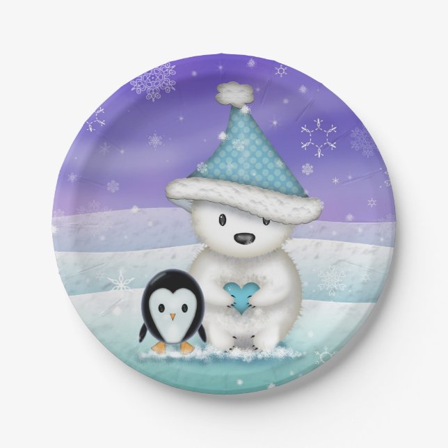 Little Polar Bear and Penguin Holiday Plates (Front)