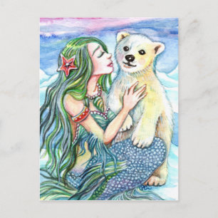 Little Polar Bear Baby - Mermaid Art Postcard