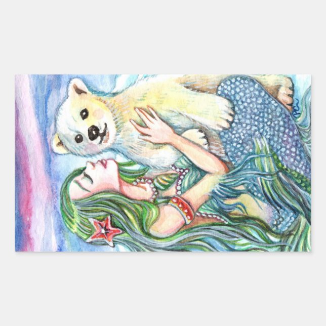 Little Polar Bear Baby - Mermaid Art Rectangular Sticker (Front)