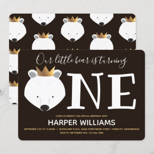 Little Polar Bear Crown One Animal First Birthday Invitation