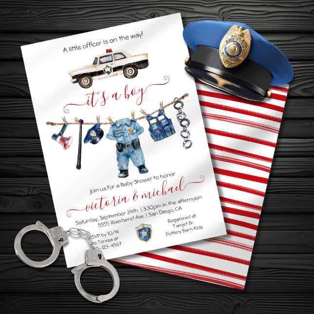 LIttle Police Officer Baby Shower Clothesline Invitation (Creator Uploaded)