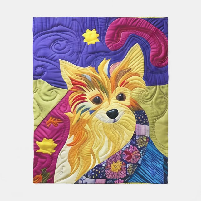 Little Pom Puppy Quilt Like Design Fleece Blanket (Front)