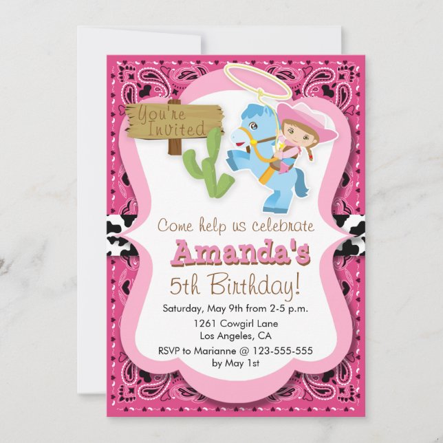 Little Pony Cowgirl Birthday Party Invitaiton Invitation (Front)