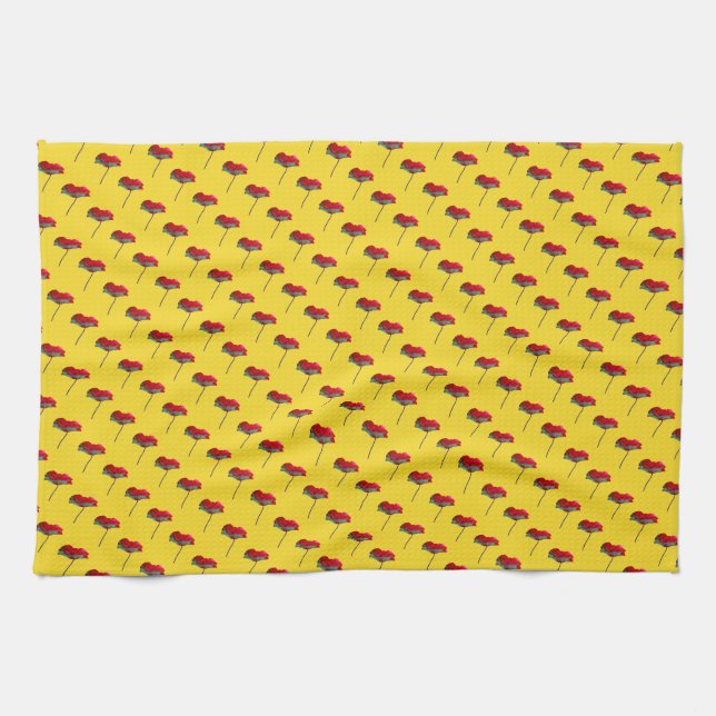 Little poppy flower floral decoration red yellow tea towel (Horizontal)