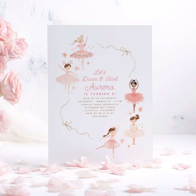 Little Pretty Ballerinas Ballet Birthday Party Invitation (Cute Little Ballerinas Birthday Invitations)