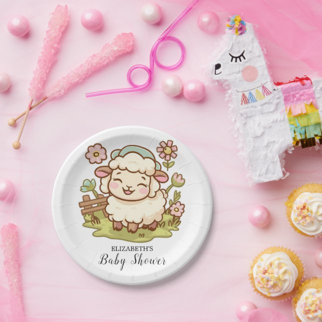 Little Pretty Sheep Baby Shower Paper Plate (Party)