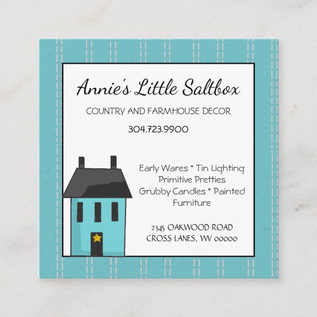 Little Primitive Saltbox House Country Square Business Card (Front)