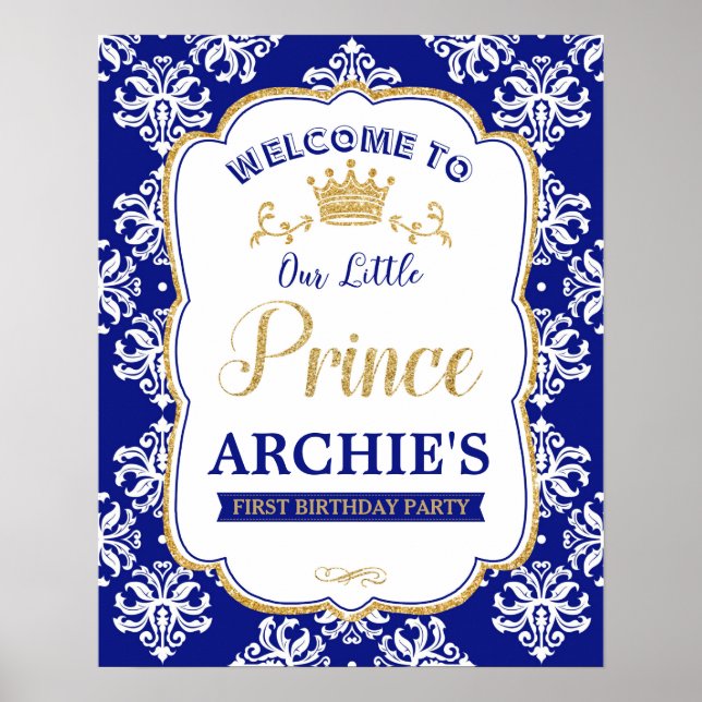 Little Prince 1st Birthday Royal Blue Welcome Sign (Front)