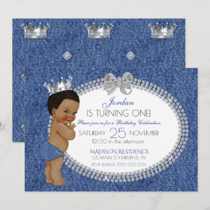 Little Prince African American Denim & Diamonds Invitation