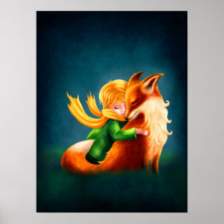 Little Prince and Fox. Nursery Art Illustration Poster
