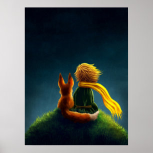 Little Prince and Fox. Nursery Art Illustration Poster