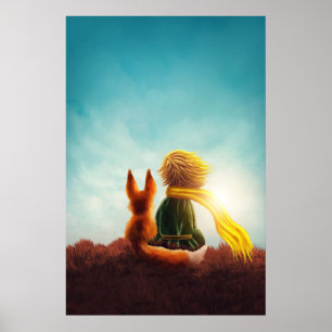 Little Prince and Fox. Nursery Art Illustration Poster
