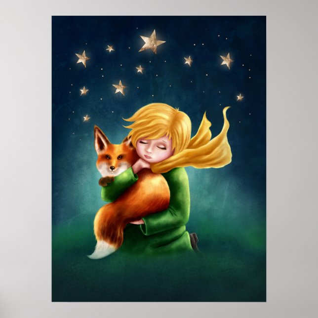 Little Prince and Fox. Nursery Art Illustration Poster (Front)