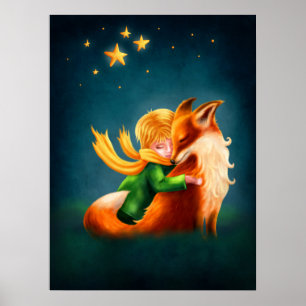 Little Prince and Fox. Nursery Art Illustration. Poster