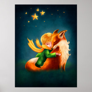 Little Prince and Fox. Nursery Art Illustration. Poster