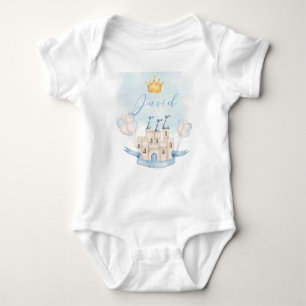 Little Prince baby birthday gold crown blue castle Bodysuit