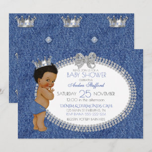 Little Prince Baby Boy Denim & Diamonds Invitation