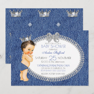Little Prince Baby Boy Denim & Diamonds Invitation