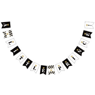 Little Prince Baby Shower Banner, Black, Gold Bunting