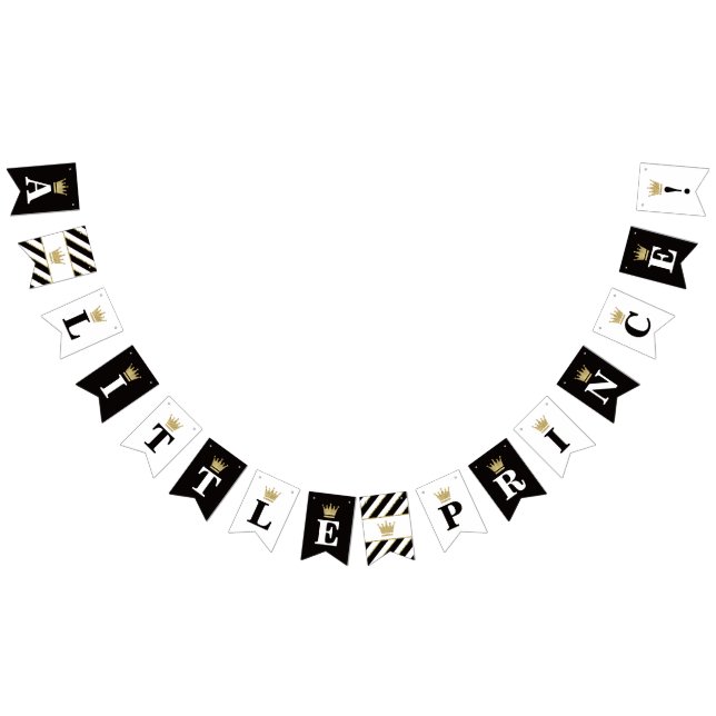 Little Prince Baby Shower Banner, Black, Gold Bunting (All)