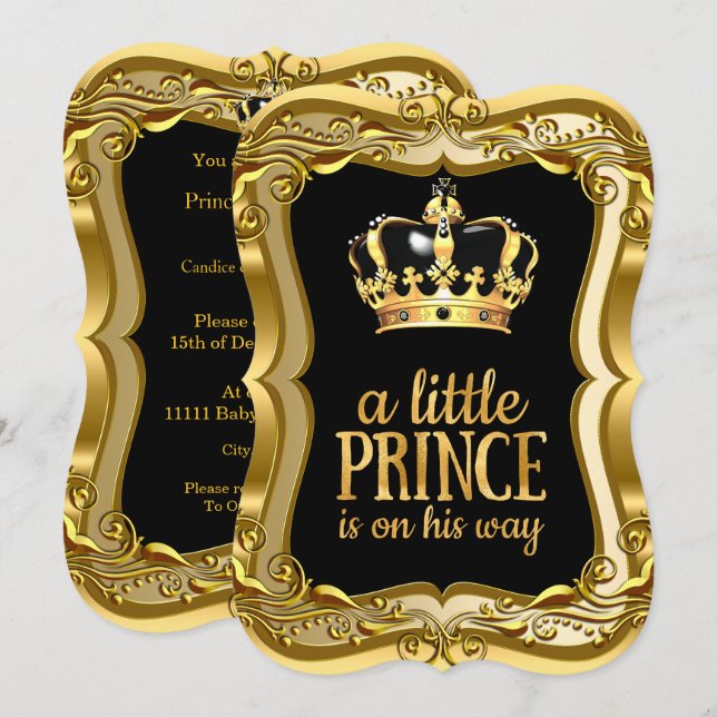 Little Prince Baby Shower Black Faux Gold Foil Invitation (Front/Back)