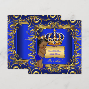 Little Prince Baby Shower Blue African American Invitation