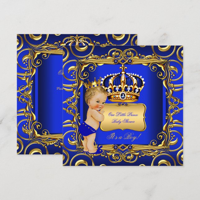 Little Prince Baby Shower Blue Blonde Baby Boy Invitation (Front/Back)