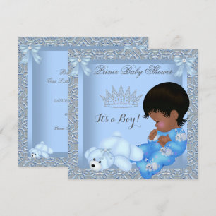 Little Prince Baby Shower Boy Blue Damask AM Invitation