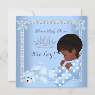 Little Prince Baby Shower Boy Blue Pearl A2 Invitation