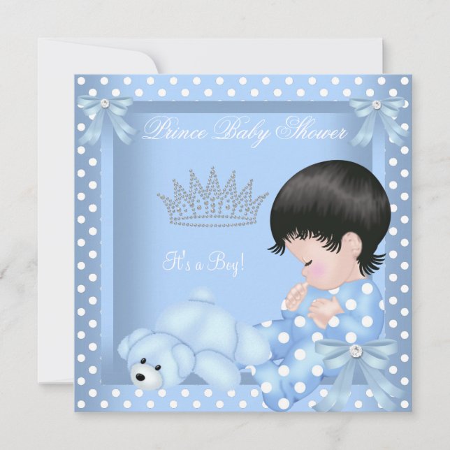 Little Prince Baby Shower Boy Blue Polka dot 2 Invitation (Front)