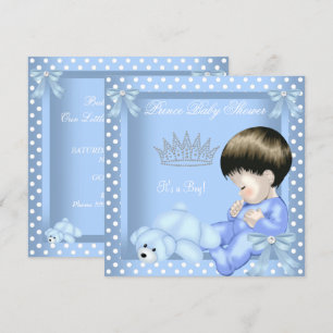 Little Prince Baby Shower Boy Blue White Polka dot Invitation