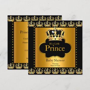 Little Prince Baby Shower Boy Crown Black Gold Invitation