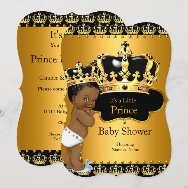 Little Prince Baby Shower Boy Crown Ethnic Invitation (Front/Back)