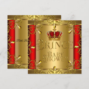 Little Prince Baby Shower Boy Red Gold Crown Invitation