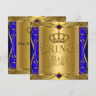 Little Prince Baby Shower Boy Regal Blue Crown 9 Invitation