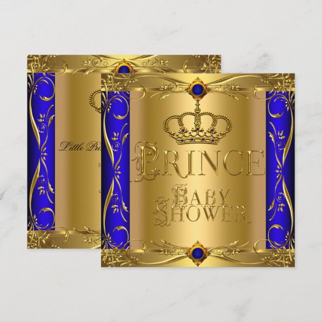 Little Prince Baby Shower Boy Regal Blue Crown 9 Invitation (Front/Back)