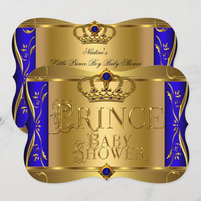 Little Prince Baby Shower Boy Regal Blue Crown 9 Invitation (Front/Back)