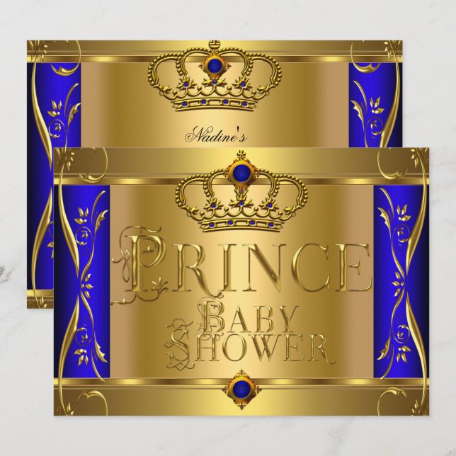 Little Prince Baby Shower Boy Regal Blue Crown 9 Invitation (Front/Back)
