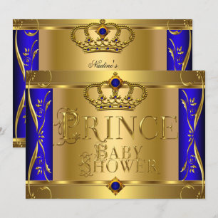 Little Prince Baby Shower Boy Regal Blue Crown 9 Invitation
