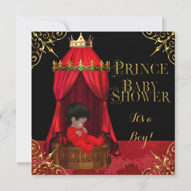 Little Prince Baby Shower Boy Regal Red Crown 2 Invitation (Front)