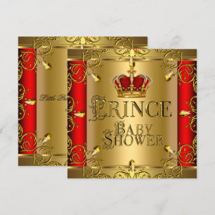 Little Prince Baby Shower Boy Regal Red Gold Crown Invitation