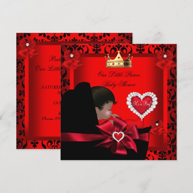 Little Prince Baby Shower Boy Regal Red Gold Pram Invitation (Front/Back)